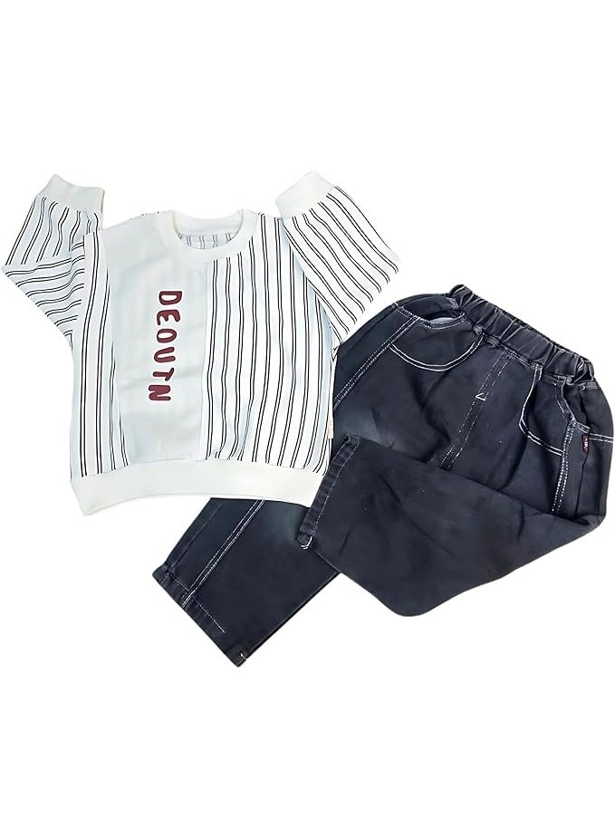 MINIIMODZ MINII MODZ DEOUTN Name Print Stripes Design Pant & Full Sleeve Shirt Set for Boys | Pant Top Set for Boy | Best Gift for Diwali & Festivals - Image 1